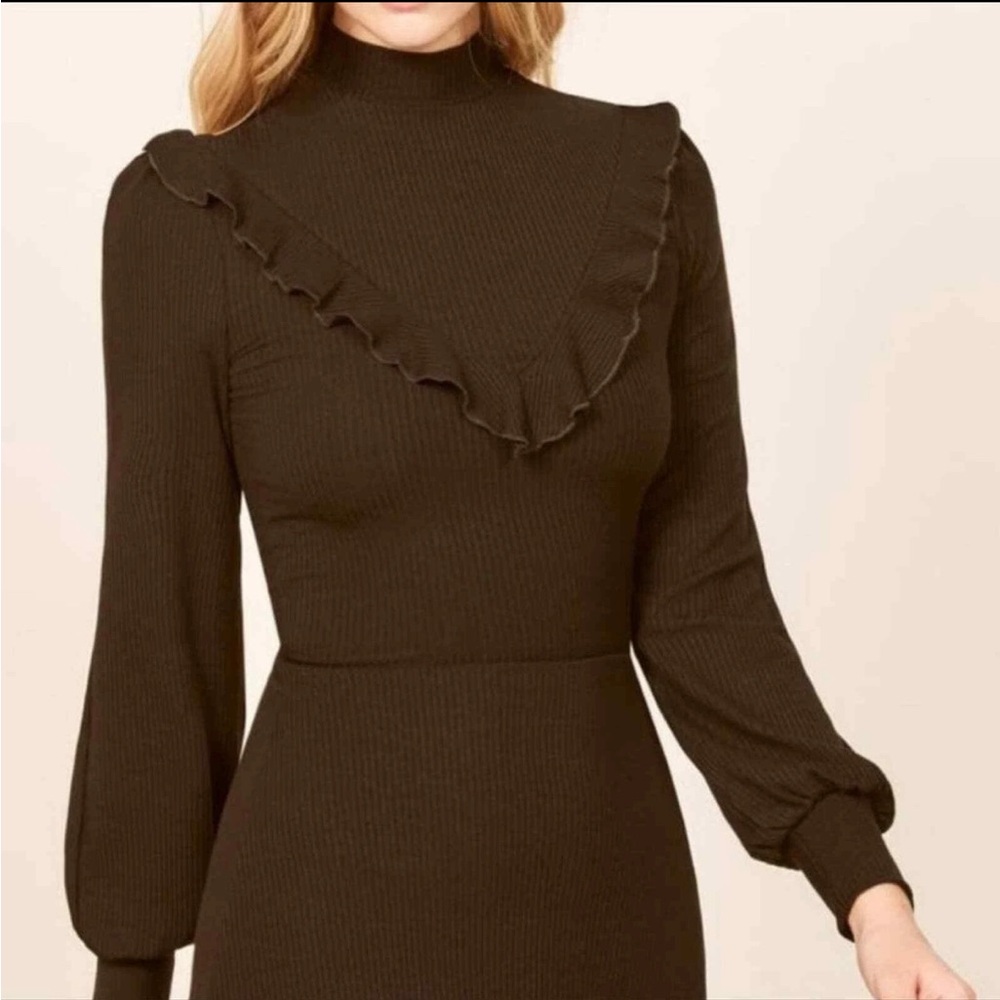 Reformation Chapel Ruffle Black Long Sleeve Mini Dress Size XL